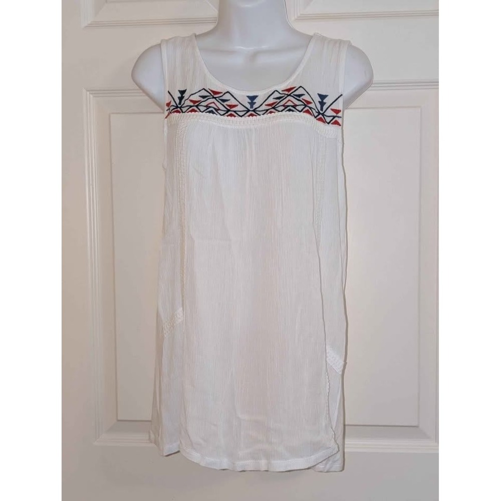 Cable & Gauge White Embroidered Tunic Top Small Sleeveless Boho‎ Summer Blouse